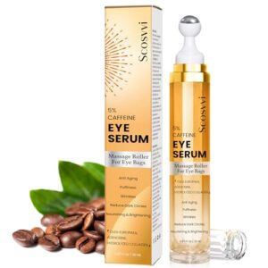 Caffeine Eye Serum For Dark Circles, Eye Cream For Anti Aging, Puffiness & Fine Lines With Ice Roller for Puffy Eyes & Under Eye Bags, Eye Skin Care For Women & Men